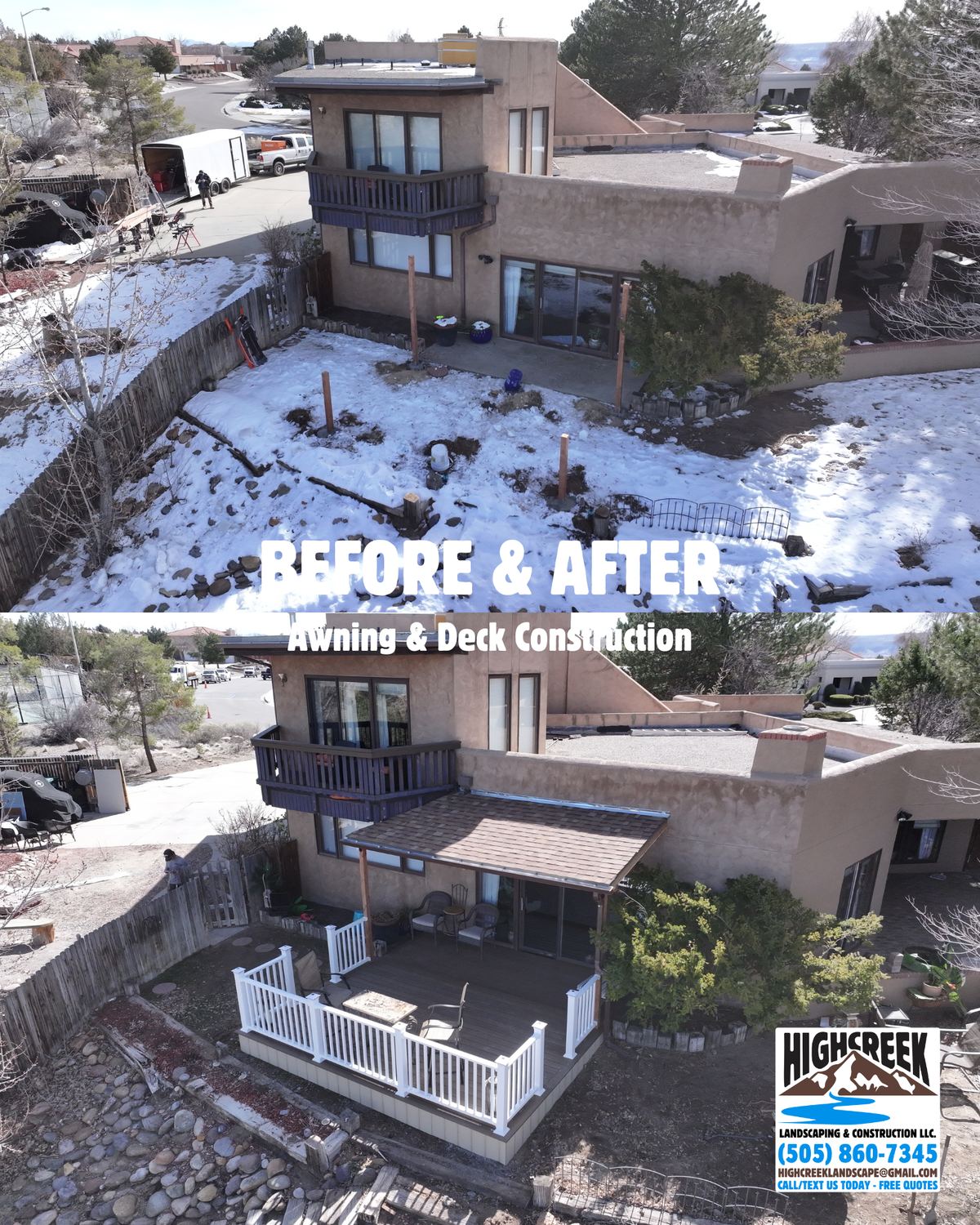 Before and after: awning and deck construction