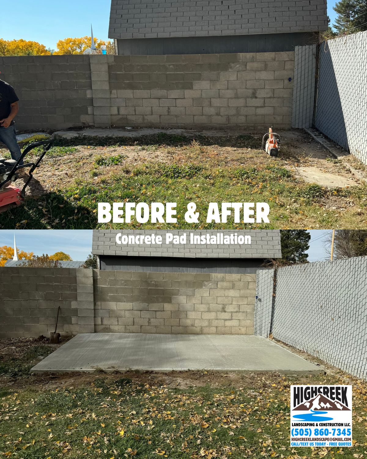 Before and after: concrete pad installation
