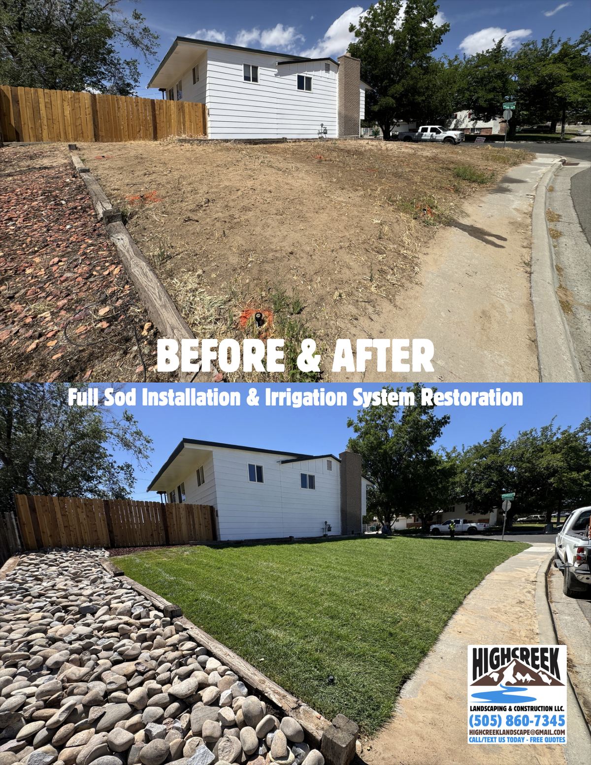 Before and after: full sod installation & irrigation system restoration