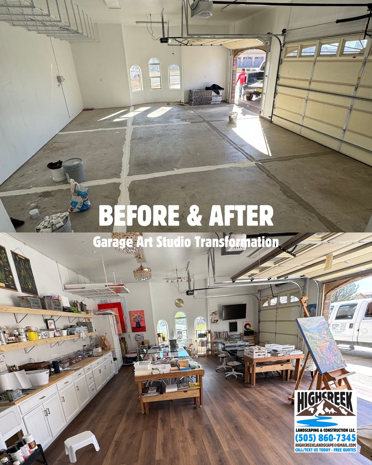 Before and after: garage art studio transformation