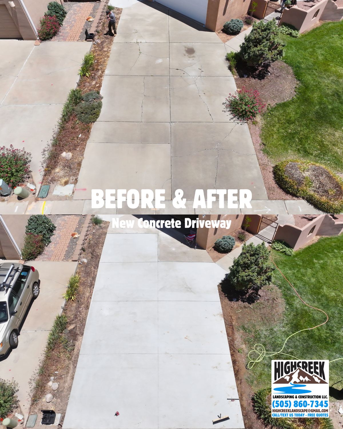 Before and after: new concrete driveway