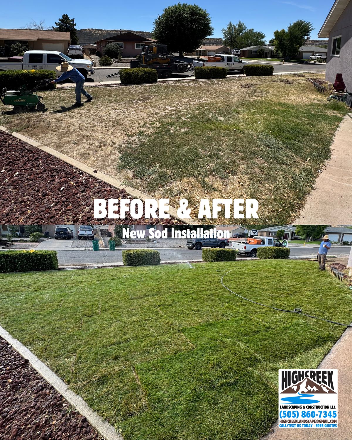 Before and after: new sod installation 2