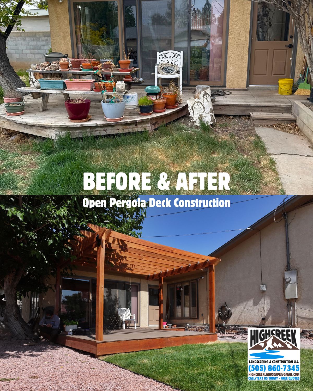 Before and after: open pergola deck construction