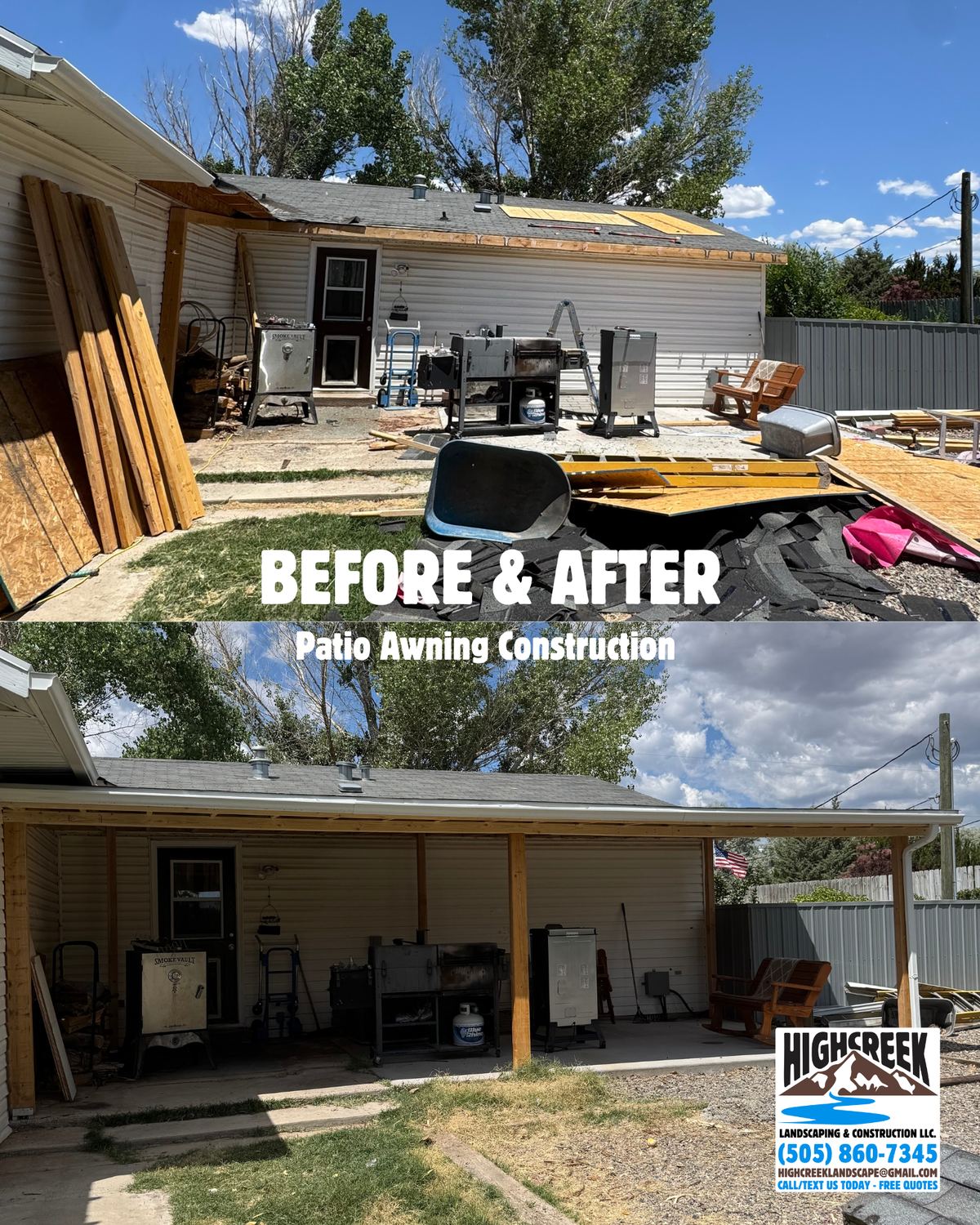 Before and after: patio awning construction