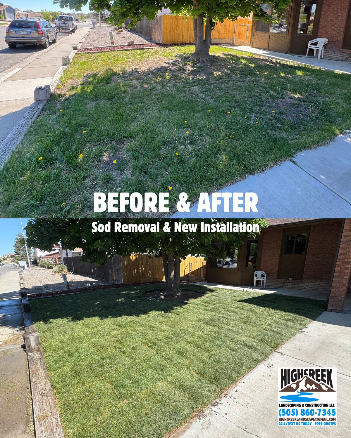Before and after: sod removal & new installation